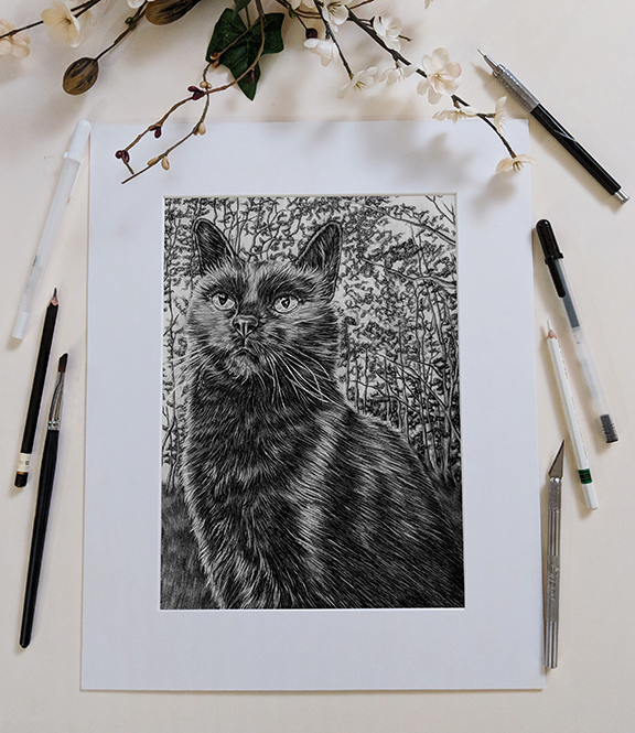 Black Cat Portrait, 8"x10", Graphite Pencil on Paper, SOLD