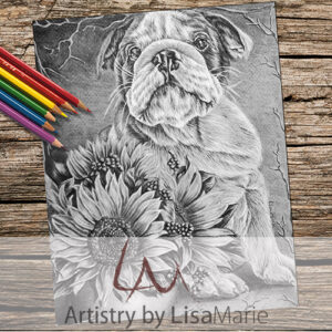 Bulldog with Sunflowers Coloring Page