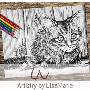 Cat With Yarn and Toy Coloring Page