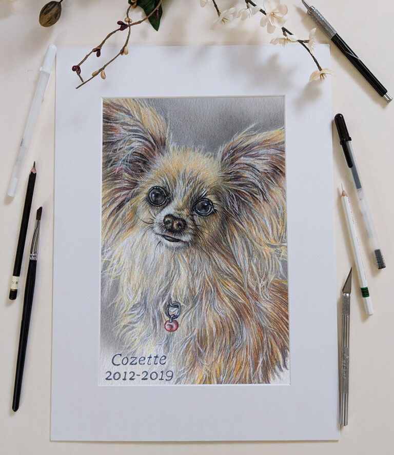 Dog With Name Label, 8"x10", Colored Pencil, SOLD