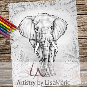 Elephant On Leaf Pattern Coloring Page