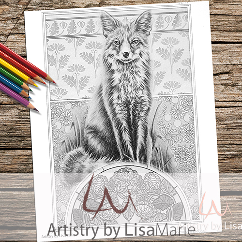 Fox On Chrysanthemums Coloring Page