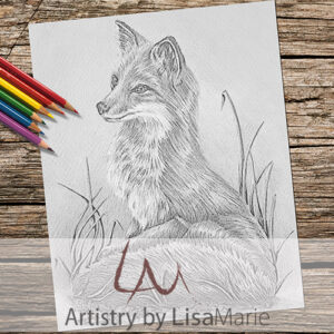 Fox On Grass Coloring Page