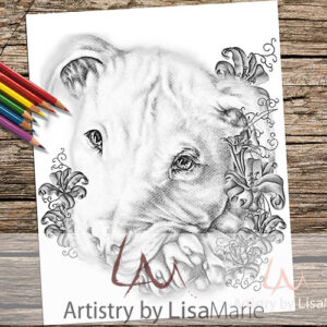 Pit Bull With Lilies Coloring Page