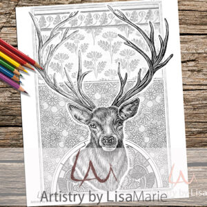 Stag On Chrysanthemums Coloring Page