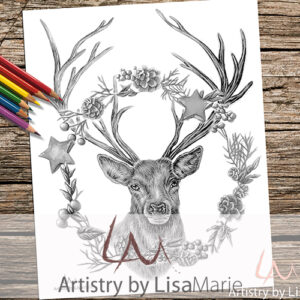 Stag With Wreath Coloring Page