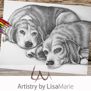 Two Beagles Resting Coloring Page