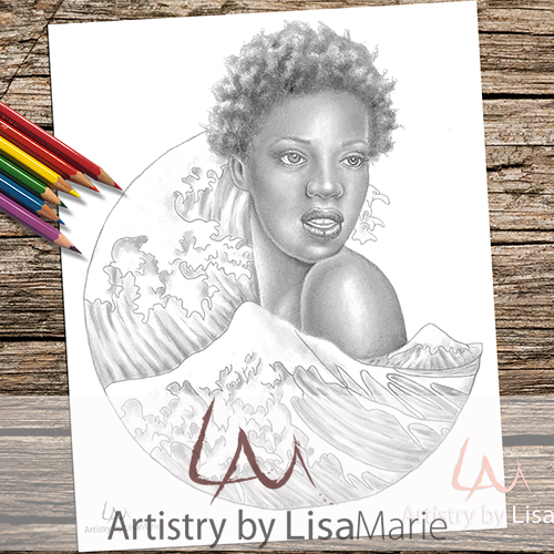 Woman With Wave Coloring Page