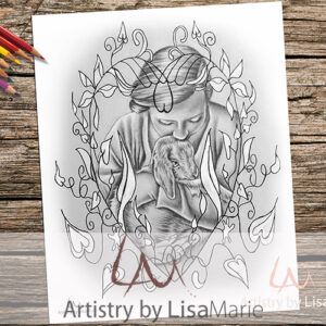 Girl with goat coloring page