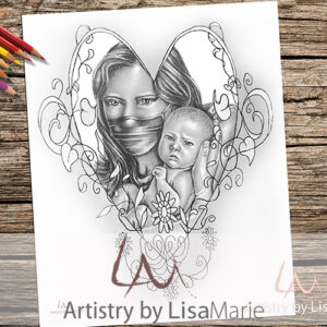 Mom With Baby In Heart Coloring Page