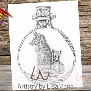 Mom Fox And Baby In Bottle Printable Coloring Book Page