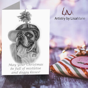 Printable Holiday Card With Boxer Under Mistletoe