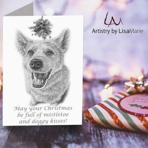 Printable Holiday Card Sitting Dog Under Mistletoe