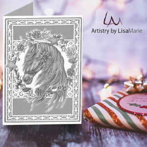 Printable Holiday Card Horse With Wreath on Vintage