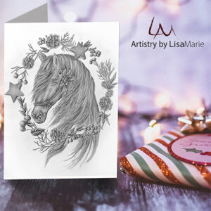 Printable Holiday Card Horse With Wreath