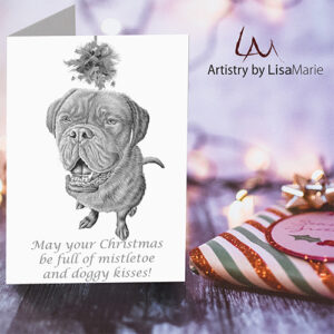Printable Holiday Card Mastiff Under Mistletoe
