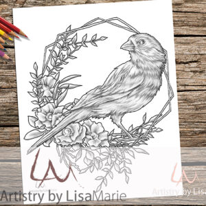 Canary bird in wreath coloring page