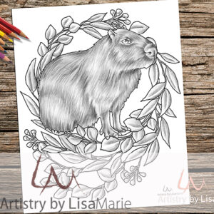 Capybara in wreath coloring page