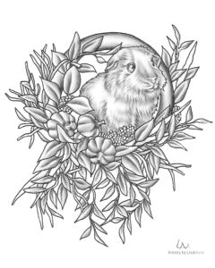 Guinea Pig In Wreath Printable Coloring Book Page
