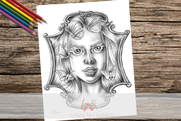 Butterfly woman printable coloring page
